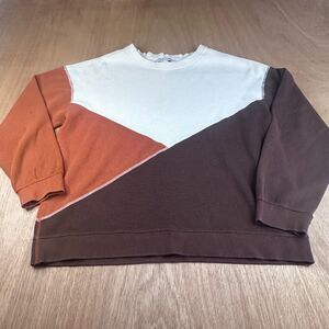 She + Sky Women’s M Colorblock Sweatshirt Brown Rust Cream Pullover